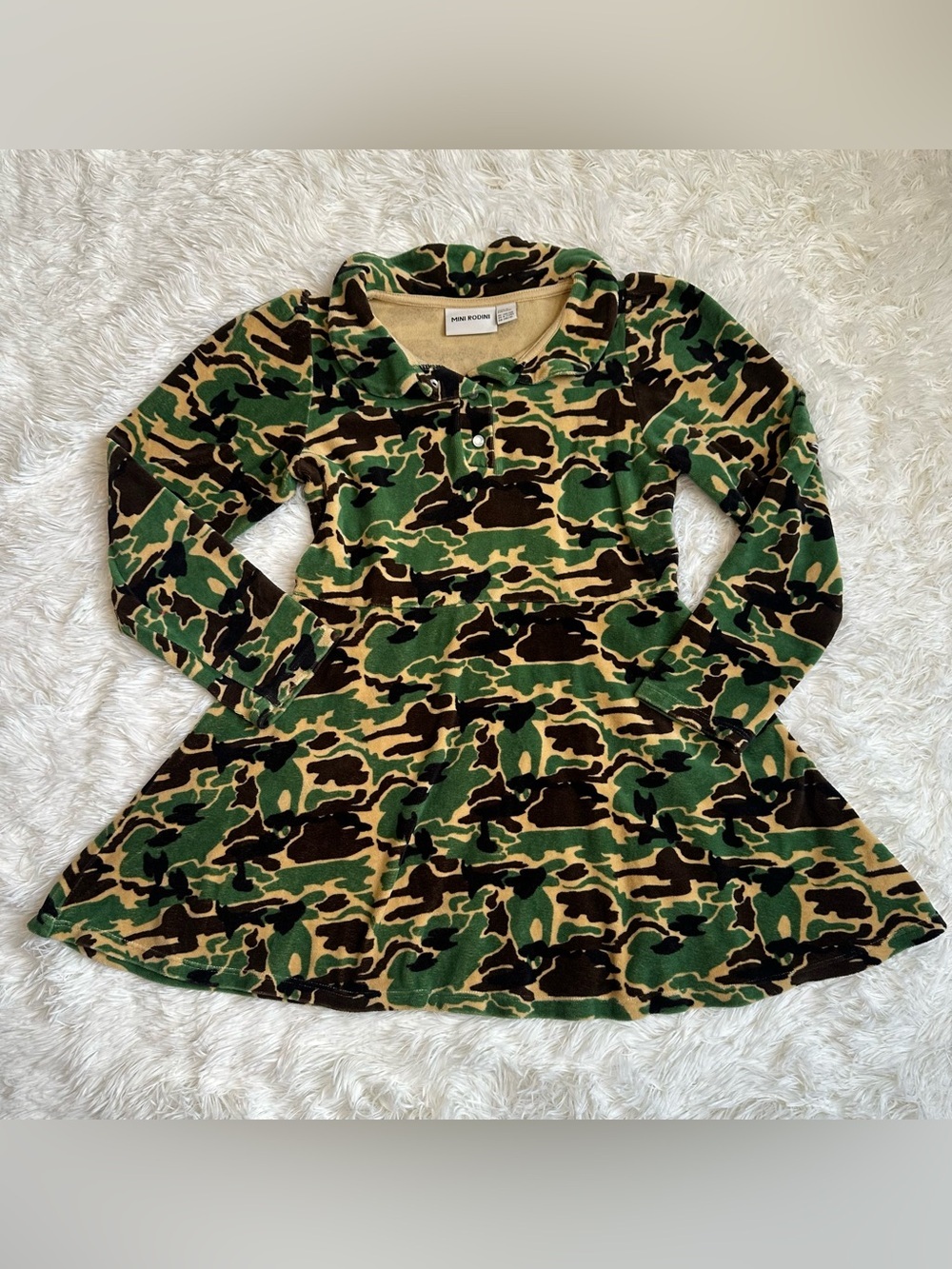 Mini Rodini Organic Cotton Camouflage Dress Long Sleeve Girls 140/146 9-11Y